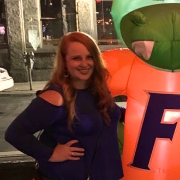 Vince Camuto royal blue size L cold shoulder long sleeve shirt / flutter back - Picture 3 of 8